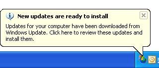  A notification balloon tells you when new updates have been downloaded